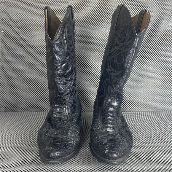 Acme Cowboy Boots Mens 11 D Black Block Heel Embroidered Western Pull On Boots - Picture 5 of 16